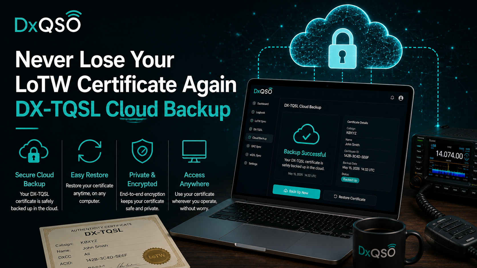 Never Lose Your LoTW Certificate Again — DX-TQSL Cloud Backup