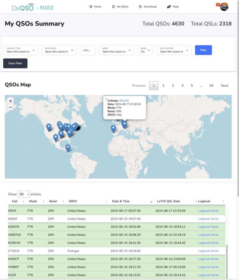 DxQSO.NET ham cloud logbook